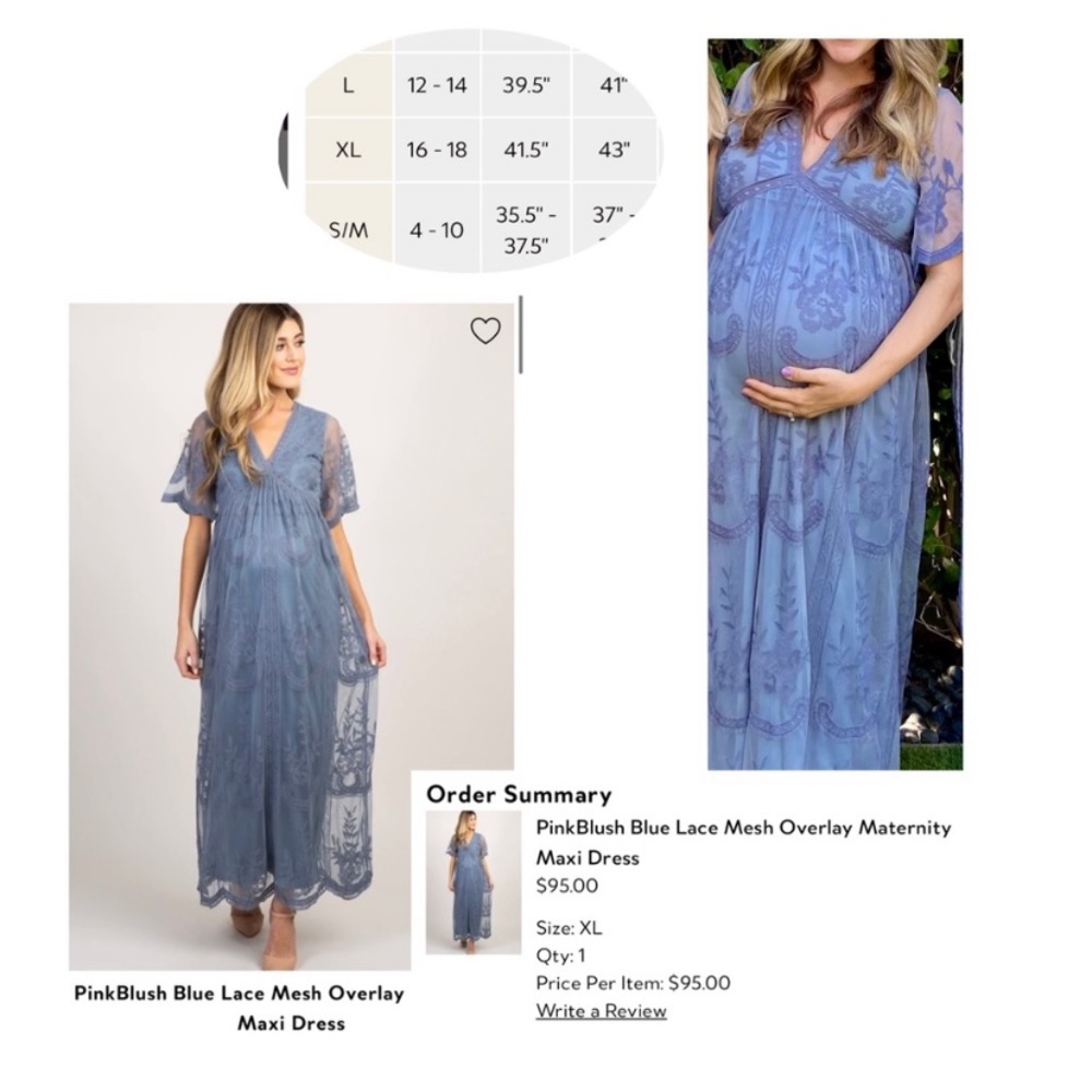 Pink Blush lace maternity maxi dress blue sz XL